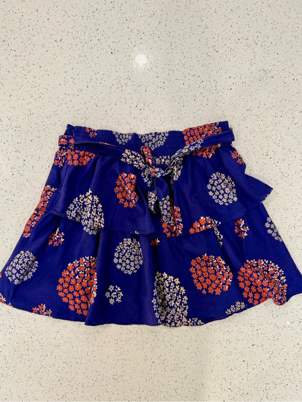 Anthropologie Odille 100% silk Blue Floral Tiered Skirt Size 8